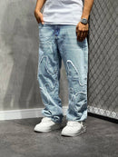 CALÇA RETA JEANS “PATCHWORK”