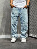 CALÇA RETA JEANS “PATCHWORK”