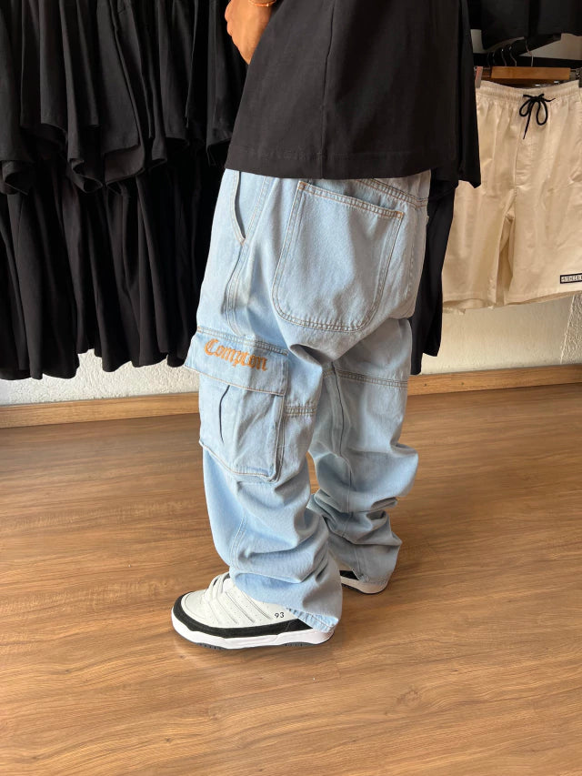 CALÇA CARGO JEANS BORDADO COMPTOM
