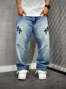 CALÇA DENIM CASUAL SOLTA PATCH CRUZ