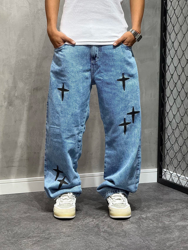 CALÇA JEANS BAGGY “STAR” SKY BLUE